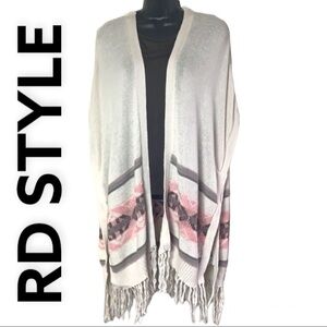 RD Style Cream/Pink Knitted Open Sweater/Cardigan Size S